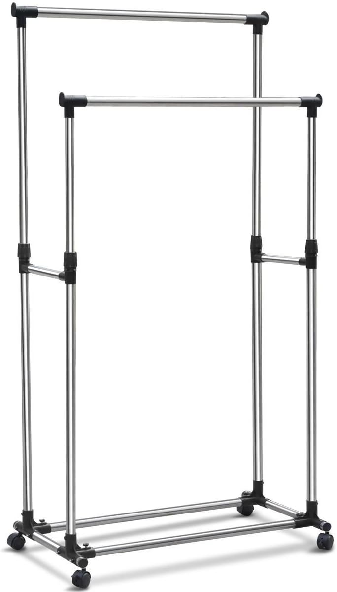 Garment Racks Double Adjustable Portable Clothes Hanger Rolling Heavy Duty Rail