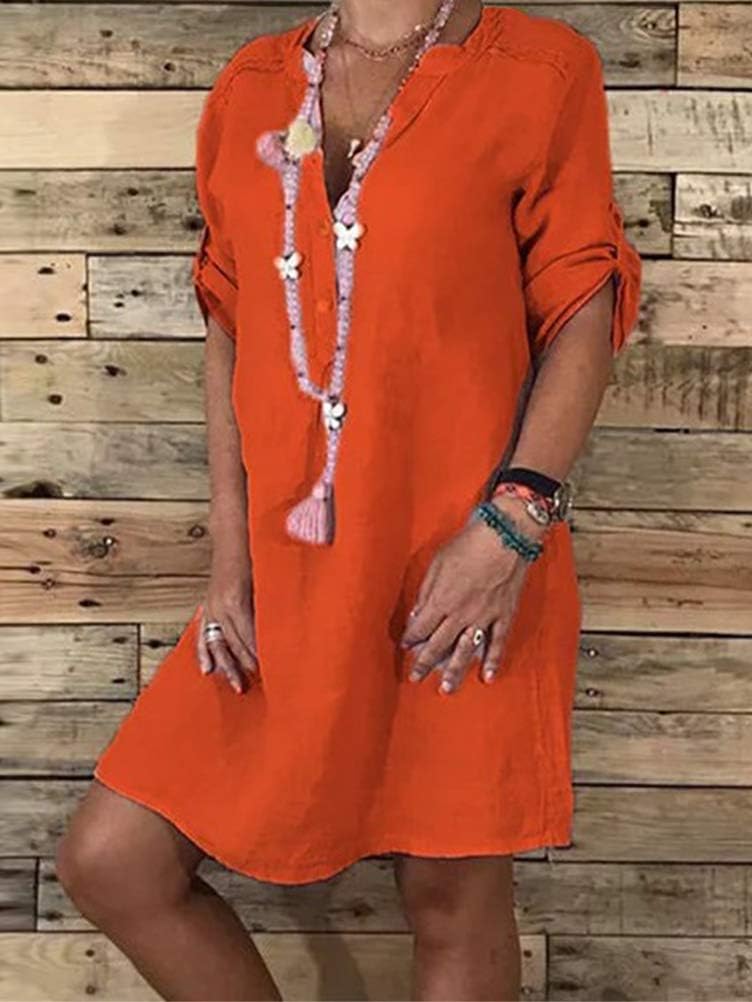 Abito Estate Donna Taglie Forti - In Cotone E Lino, Maniche Arruffate E Scollo A V, Stile Casual Elegante - Foto 7