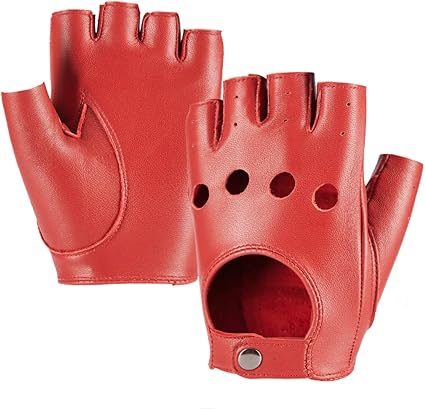 MGGMOKAY Leren handschoenen zonder vingers voor dames,half vinger rijden handschoenen,ongevoerd,Zwart,L