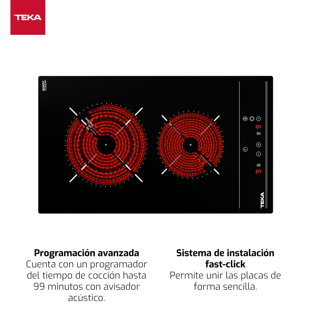 TEKA Placa Vitrocerámica 30 cm, 2 Zonas de Cocción, Touch Control, Bloqueo Seguridad, Indicador Calor Residual, Fast-Click, TZC 32320 TTC