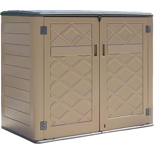 HOMSPARK Storage Shed Weather Resistance, Multi-Purpose Outdoor Storage Cabinet for Backyards and Patios, Horizontal Storage Shed for Lawnmower, Patio Accessories (Coffee, X Large - 48 cu.ft)