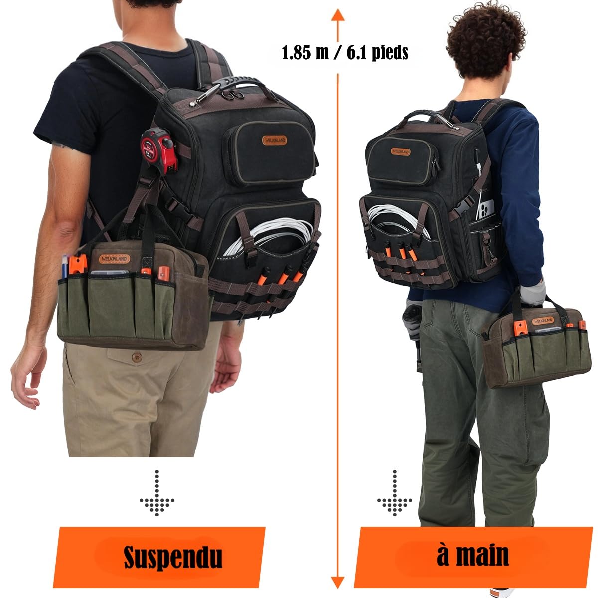 WELKINLAND Sac à dos d'électricien à 60 poches et sac à outils, sac à dos HVAC robuste, sac à dos à outils en toile cirée imperméable, sac à dos pour outils de mécanicien, sac à dos pour technicien