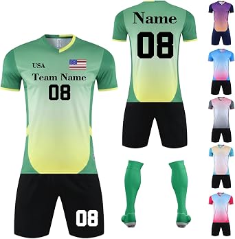 TOMIYO Custom Soccer Jersey for Boys Mens with Name Team Number and Logo | Personalized Soccer Uinform Shirt and Short for Your Team Kids and Adults Ligthweigth Quick Drying