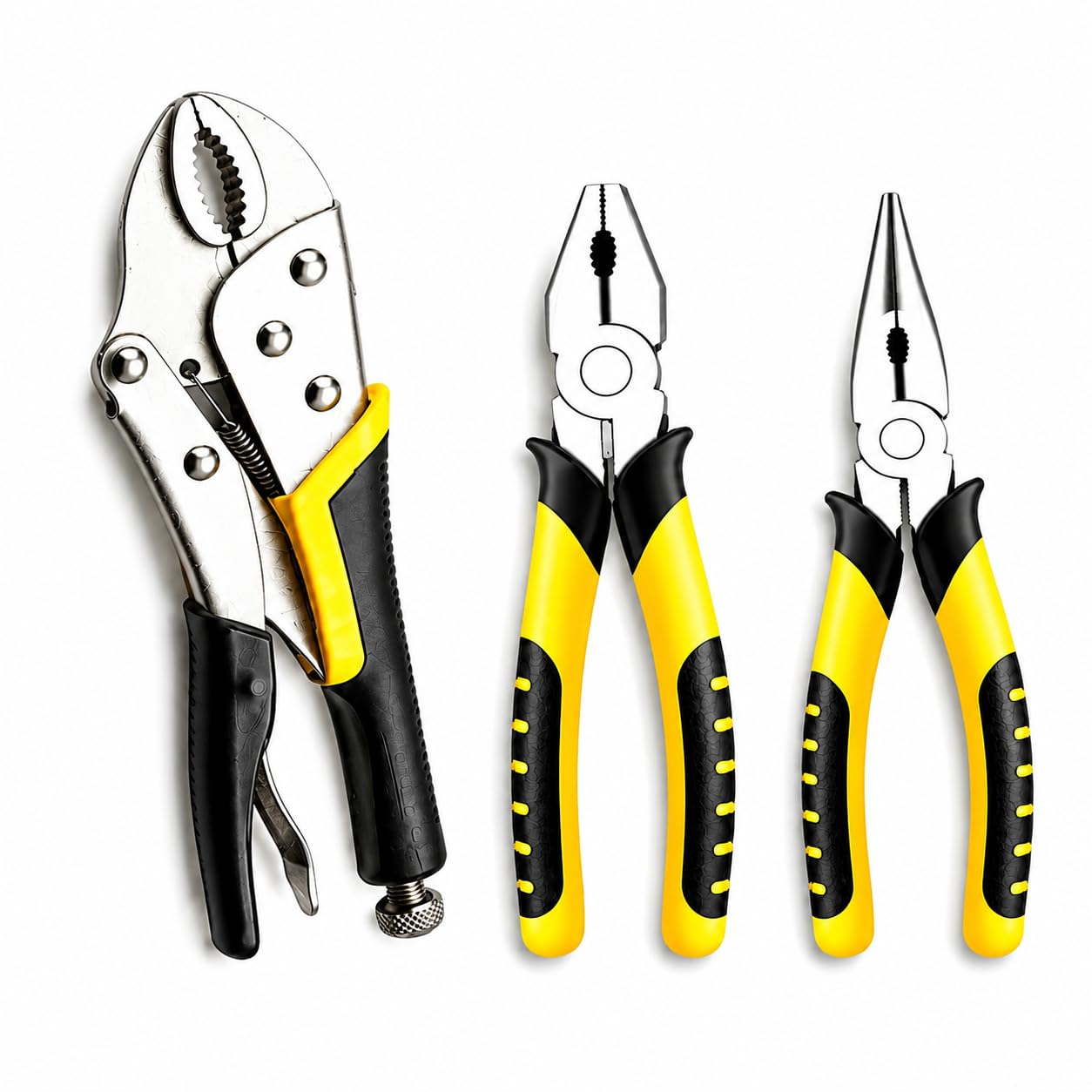 3 Piece Pliers Set, Locking Pliers, Long Nose & Combination Pliers
