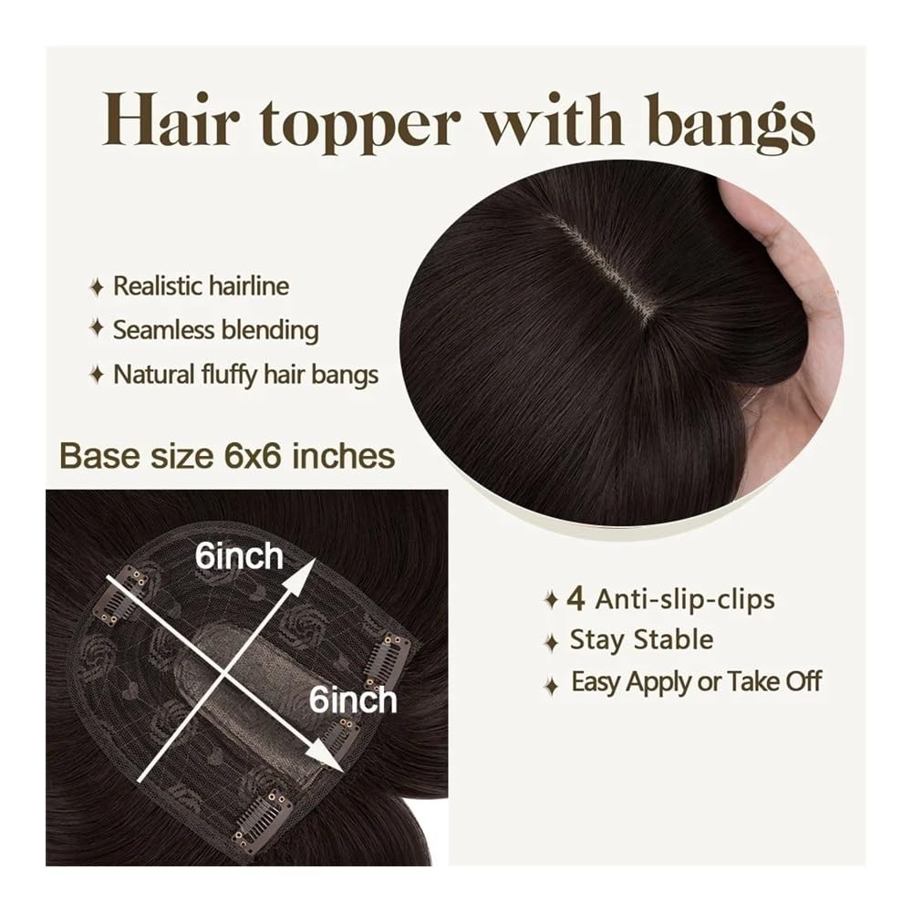 Toppers for capelli for donne con capelli diradati, posticci sintetici da 18'' con frangia(Dack Brown)
