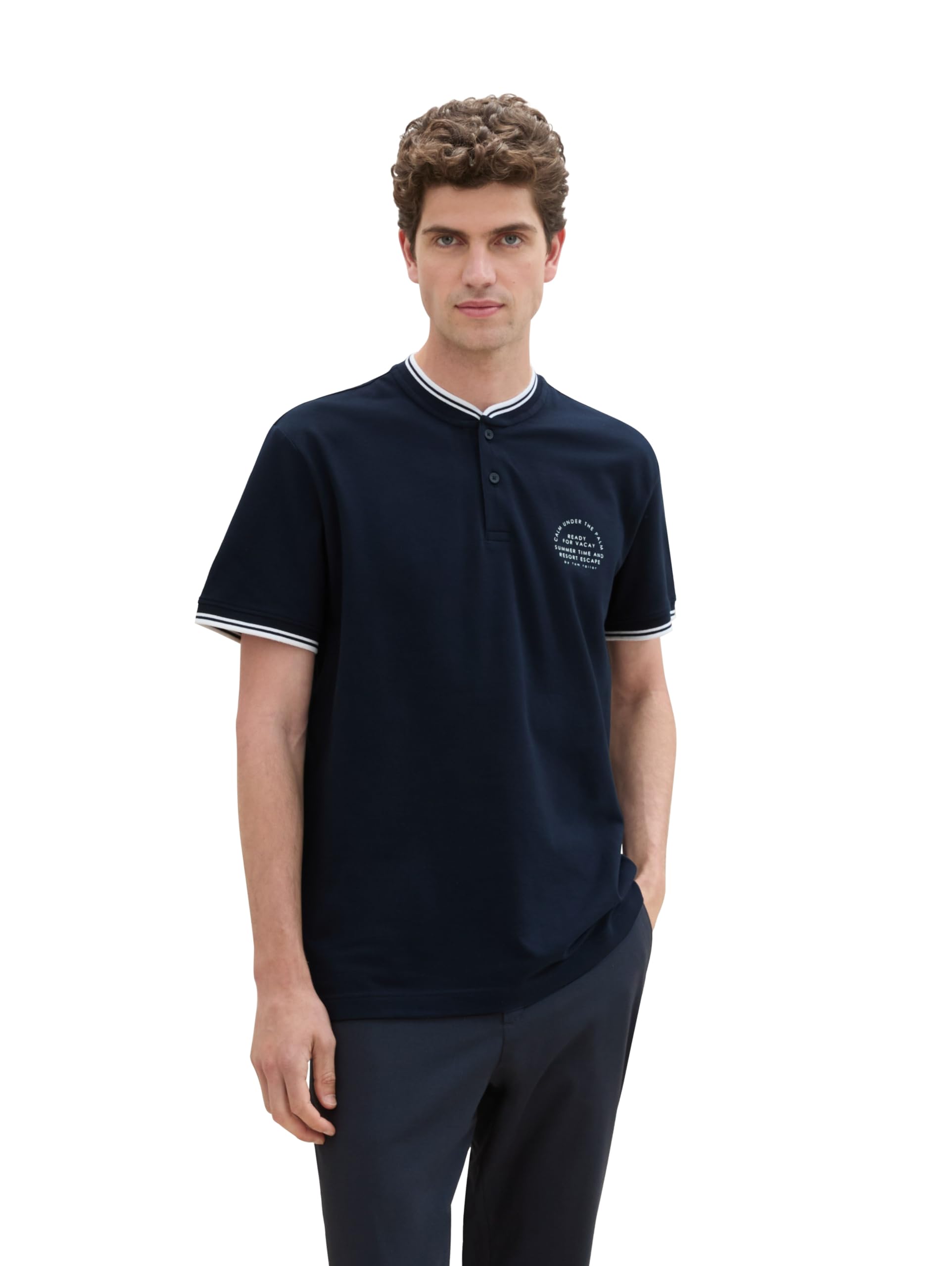 TOM TAILOR Herren Basic Piqué Poloshirt mit Stehkragen