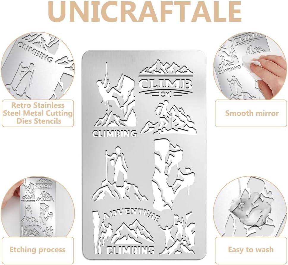UNICRAFTALE Mountaineering Silhouette Metal Stencil Mountain Reusable Templates for Stainless Steel Template for DIY Scrapbooking Photo Album Decorative Paper Card 3.98x6.97Inch image 4