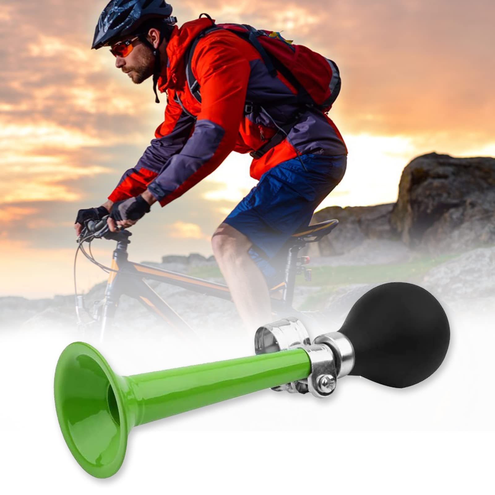 Clacson ad Aria per Bicicletta in Metallo 2 Pezzi Verde+Rosso con Morsetto Regolabile