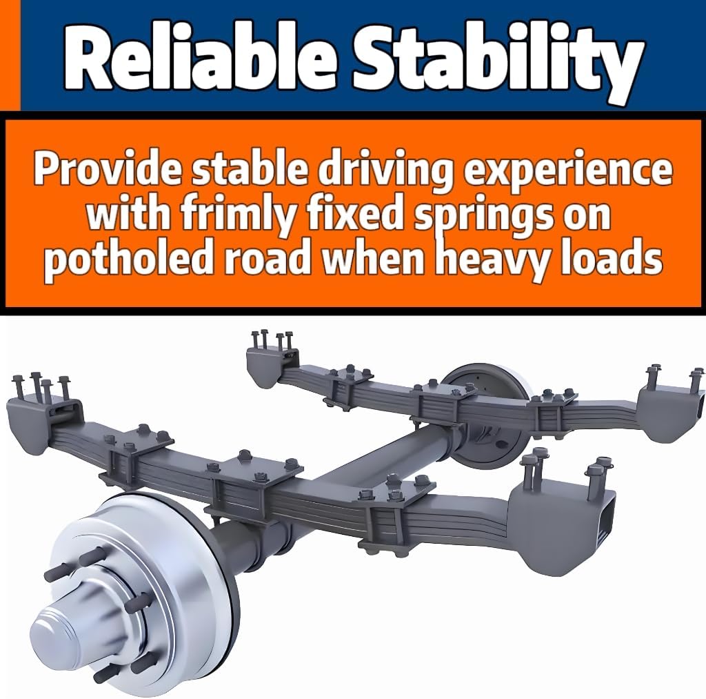 RV MURTS Trailer U Bolt Kit for 3,500 to 7,000 lbs Boat Trailer Axle(2-3/8" Round Axle, 1/2” Diameter, 2" Thread Pitch), 4 Leaf Springs Tandem Suspension Kit Parts, Dexter Type Spindle Accessories.