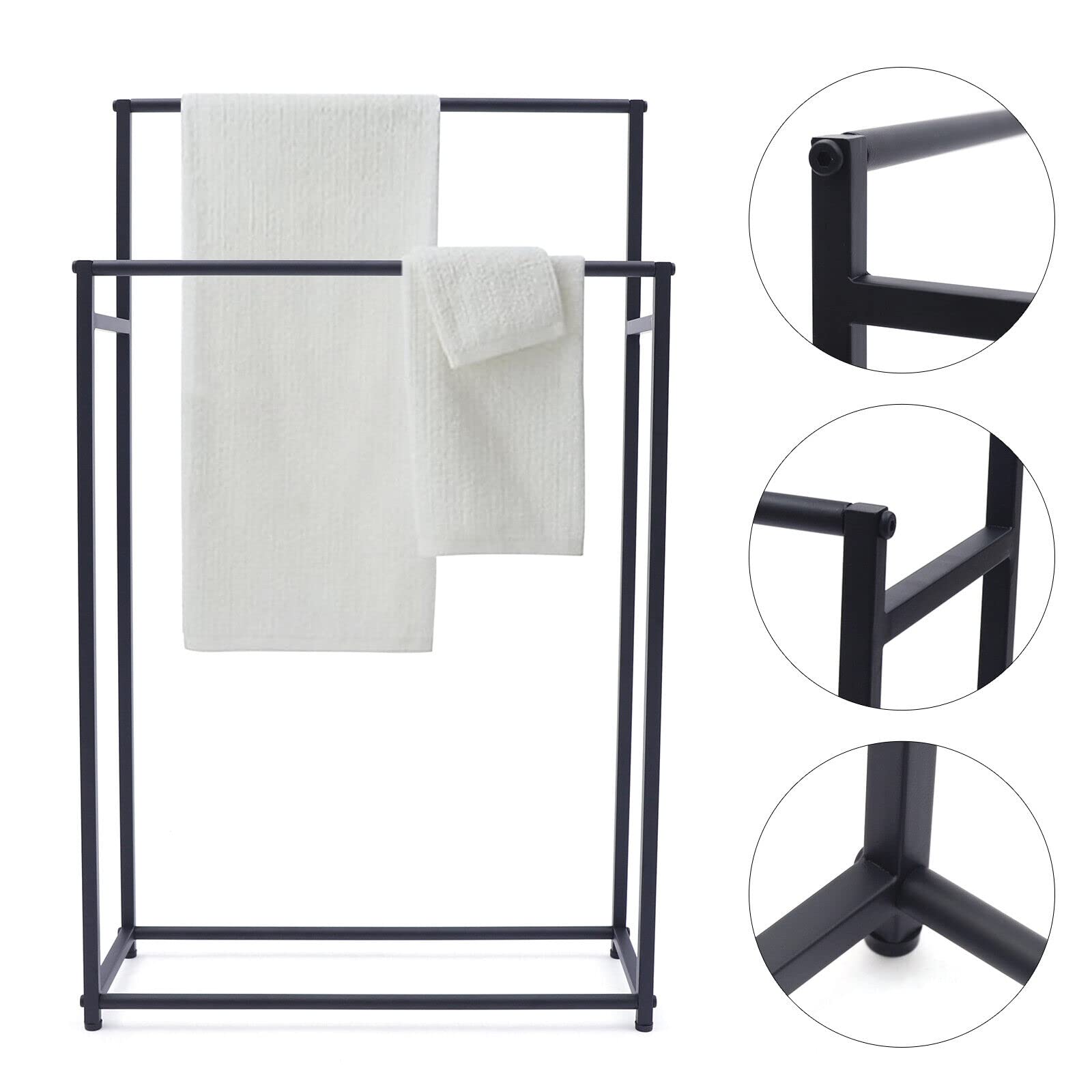 Free Standing Towel Rack, 2 Tier Metal Hand Towel Holder Stand Towel Bar Towel Drying Rack Floor, for Bathroom,Living Room,Laundry Room, Indoor/Outdoor