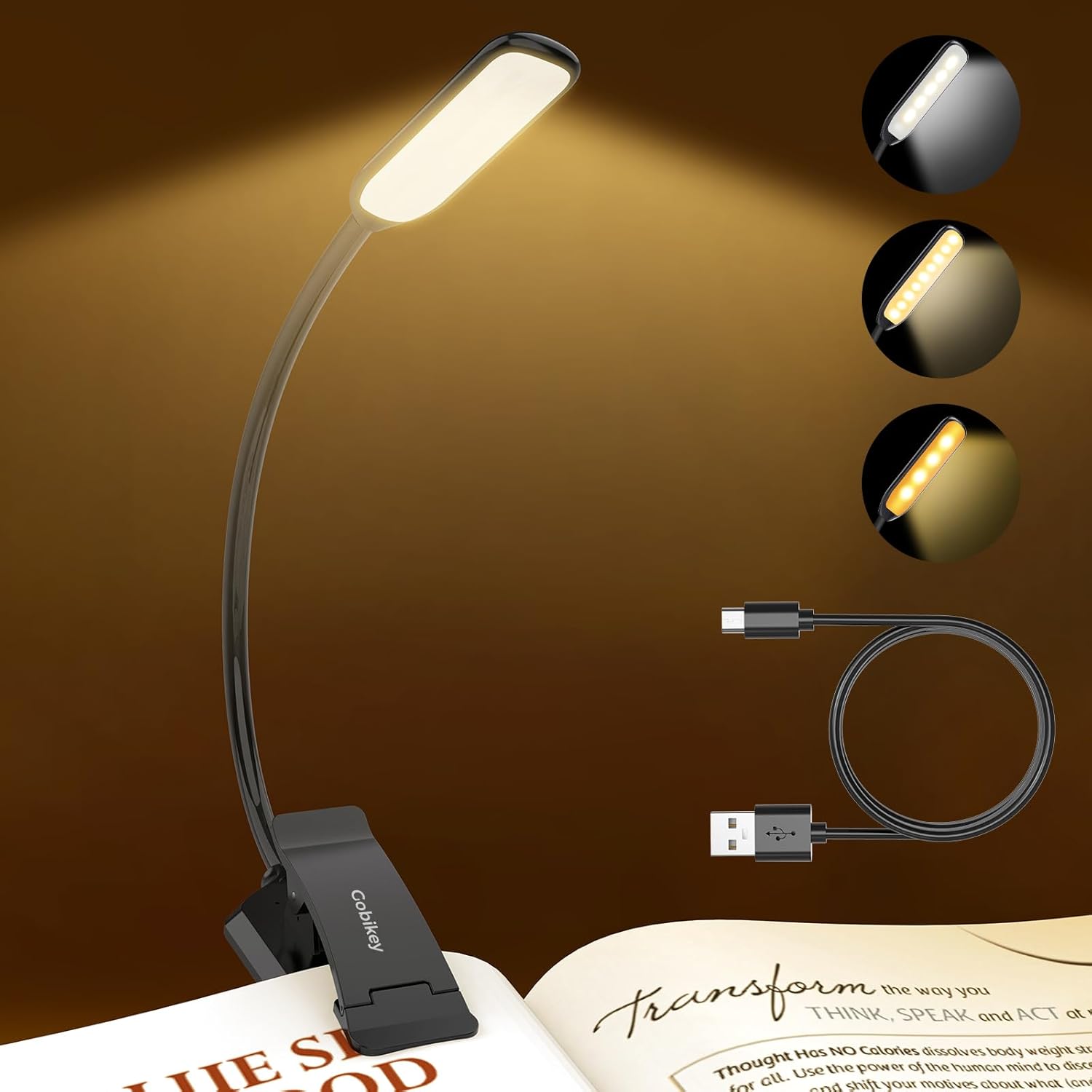 Gobikey Book Light, 9 LED Reading Light, USB Rechargeable with Touch