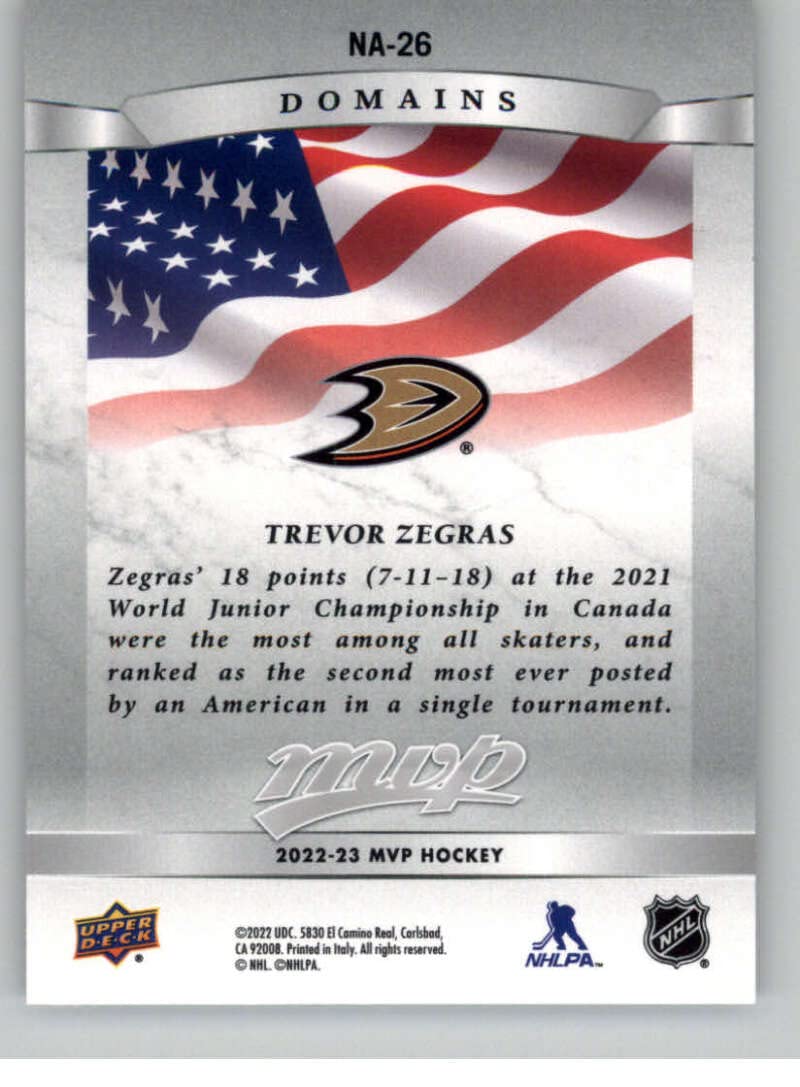 Amazon.com: 2022-23 UD MVP Hockey Domains #NA-26 Trevor Zegras