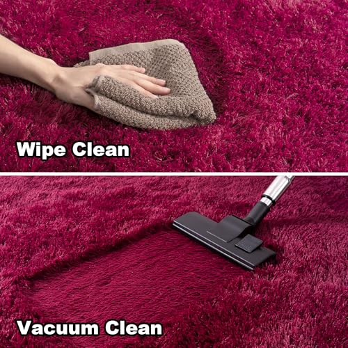 5x7 Rugs for Living Room - 1.4" Height Pile Plush Rug - Non-Slip Fluffy Throw Carpet for Bedroom - Burgundy