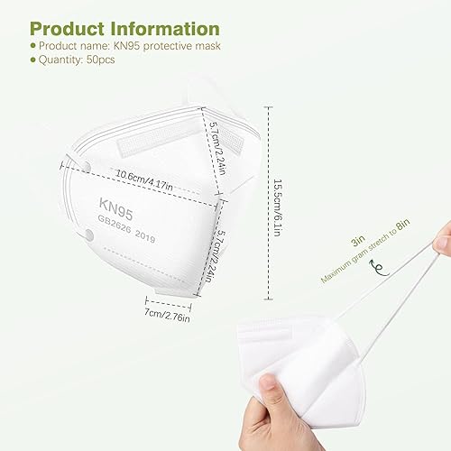 Miniatura 6 de POQCCT Mascarillas KN95, paquete de 50 unidades, transpirable, respirador de seguridad transpirable, 5 capas, copa multicolor, máscara KN95