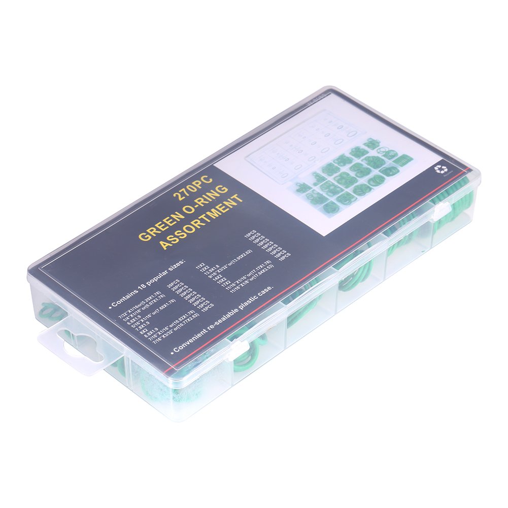 yosoo 270pcs 18 Größen Dichtungsgummi Sortiment Kit für Klimaanlage HNBR O-Ring Set Auto Auto Fahrzeug Repair Grün