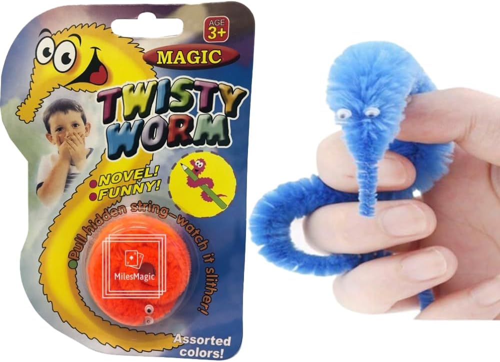 MilesMagic Magician's Twisty Worm Gimmick | Invisible Thread String Commanding Funny Wiggly Moving Fuzzy Worms on Invisible String Close Up Magic Trick | 1 Piece Random Color
