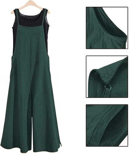 Miniatura 4 de YESNO - Enterizo holgado de estilo informal, overol con pantalones largos de pierna ancha, de algodón y con bolsillos, para mujer