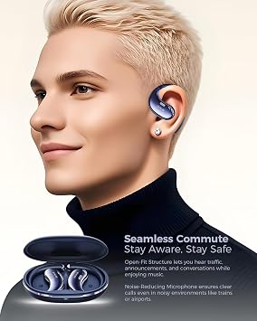 Open Ear Bluetooth Headphones, Ear Hook Headphones, Wireless Ear Buds with Earhooks, Touch Control Earphones Sport Headsets for Running, Hiking & Outdoors