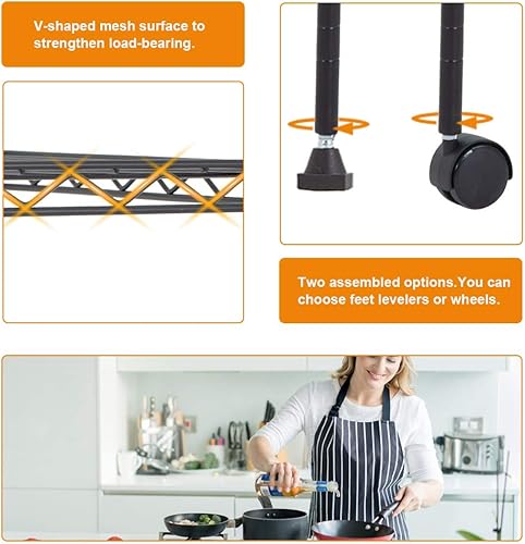 Miniatura 24 de BestOffice Estantes de almacenamiento de alambre de 3 niveles con ruedas 23 x 13 x 31 pulgadas Cromado Estantes ajustables Estante de metal