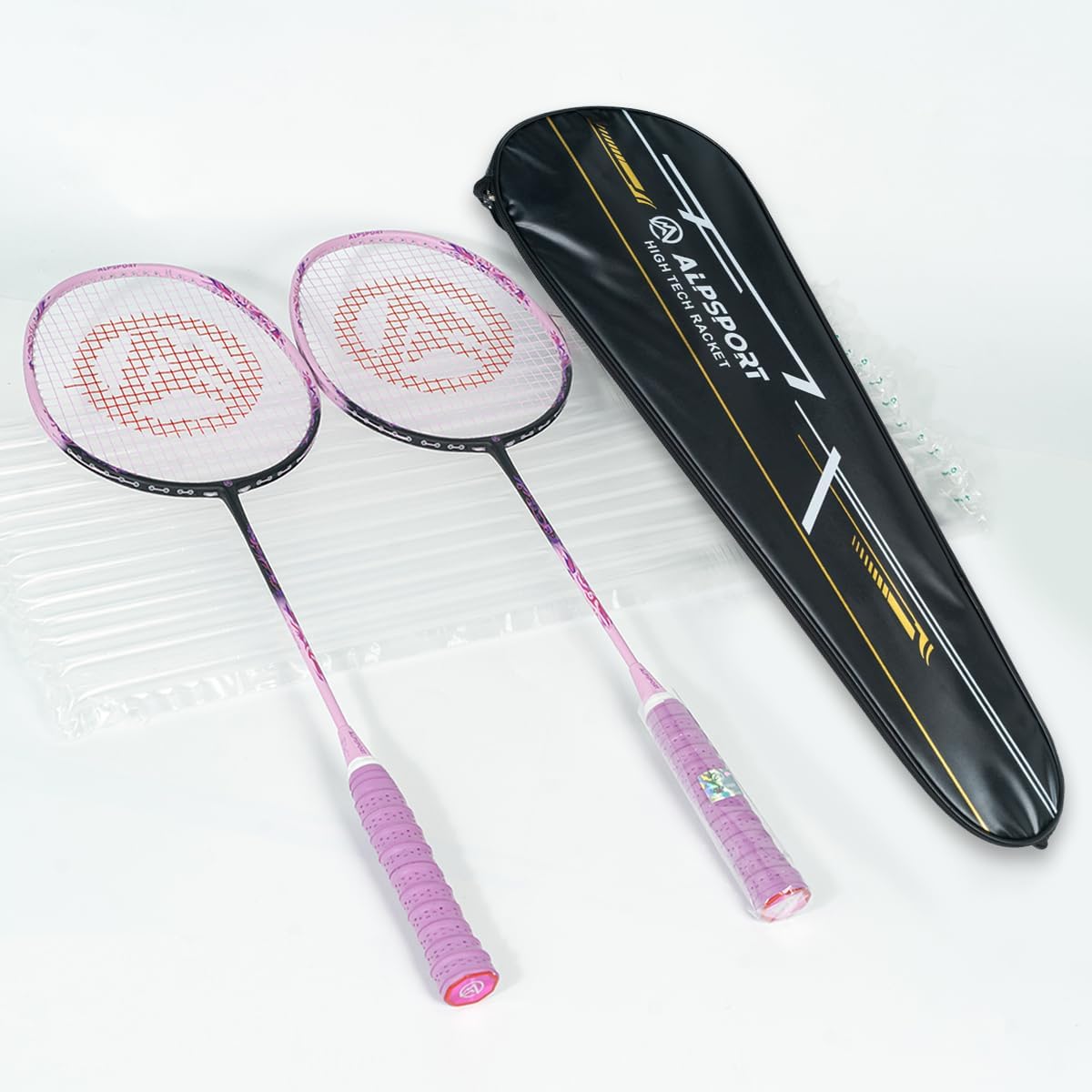 Flame Raging Fire Original Design 4U G5 Graphite Badminton Rackets Sets of 2, Full Carbon Fiber Racquets with 1 Leather Bag, 2 Tied Grips Tapes, Padel Raket for Sports Training