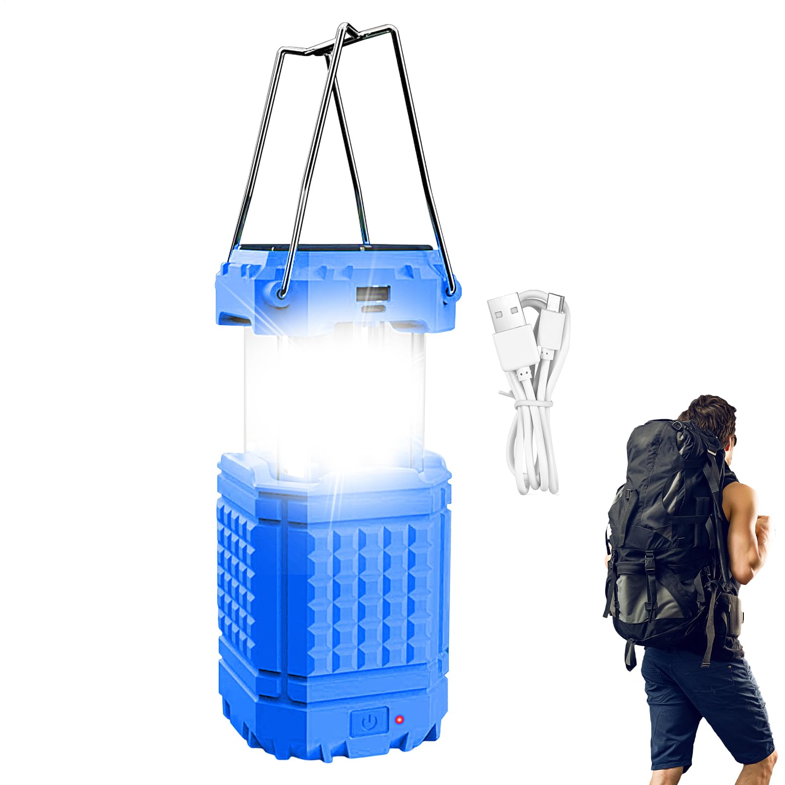 Luce da esterno per campeggio Appendi bile con manovella | Luce LED Ricaricabile USB da Esterno per Pesca Spiaggia Barbecue Arrampicata Giardino Cortile Terrazzo