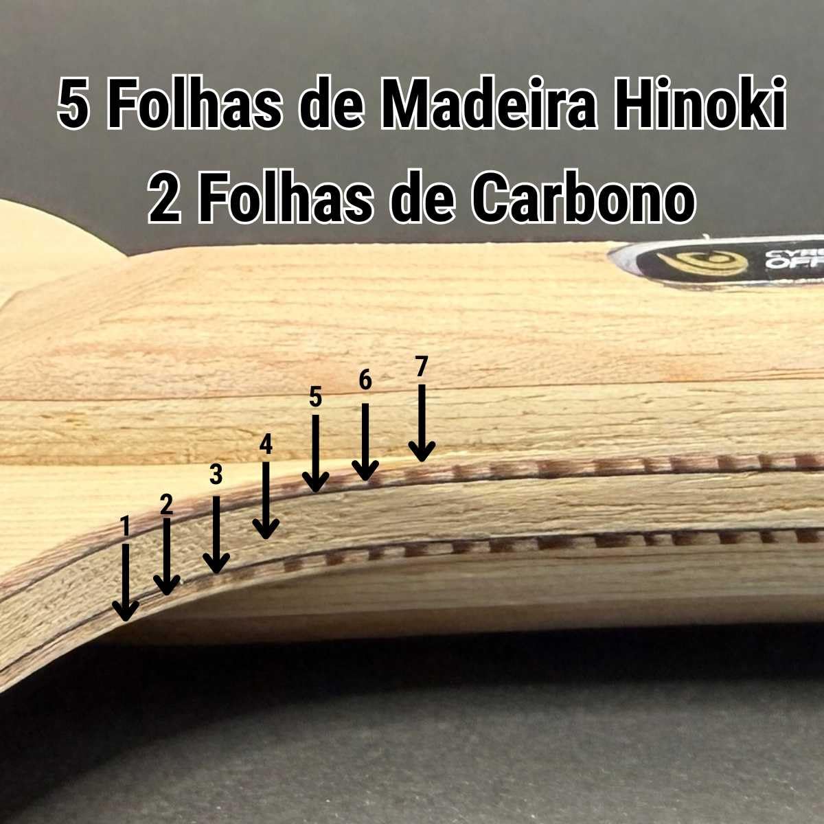 Raquete Hinoki Carbono 7 Folhas Profissional Tênis de Mesa Boer