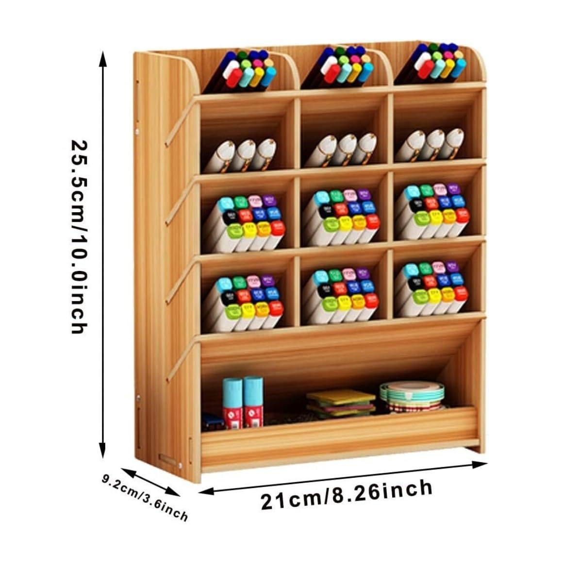Organizzatore Scrivania Organizer da Scrivania in Legno con Cassetto Portapenne Multifunzionale Fai-da-Te per Ufficio(Natural,21 * 15 * 25.5cm)