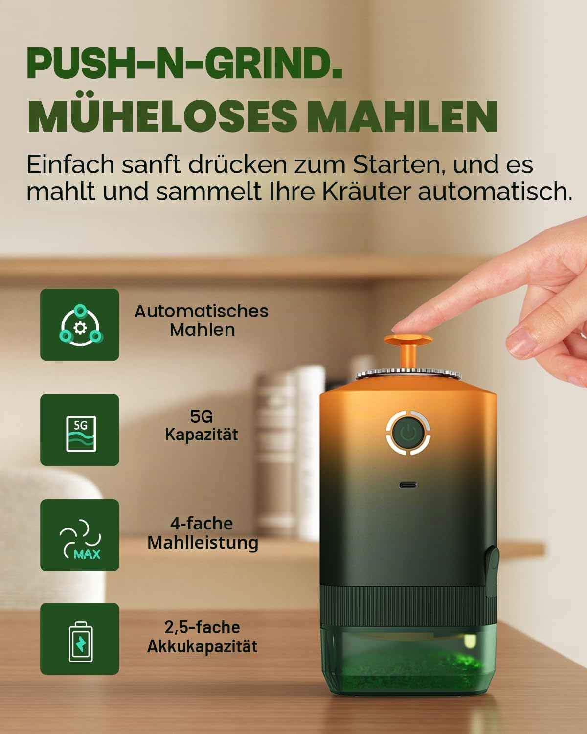K5 Elektrische Küchenmühle, batteriebetrieben, automatisch, tragbar, Gewürzmühle zum Mahlen, hält bis zu 5 g