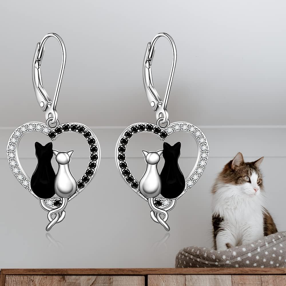 Cat Sterling Silver Earrings for Women Animal Halloween Cats Lover Gifts Earrings Jewelry Leverback Dangle Drop Christmas Gifts for Women - Image 8