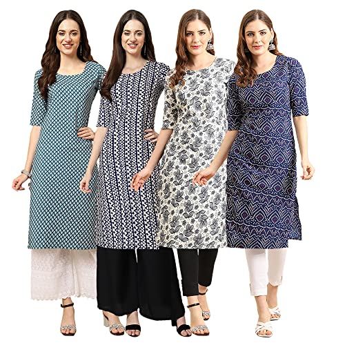 Image of Pinkmint Women's Crepe Digital Print Straight Kurta [Pack of 4]