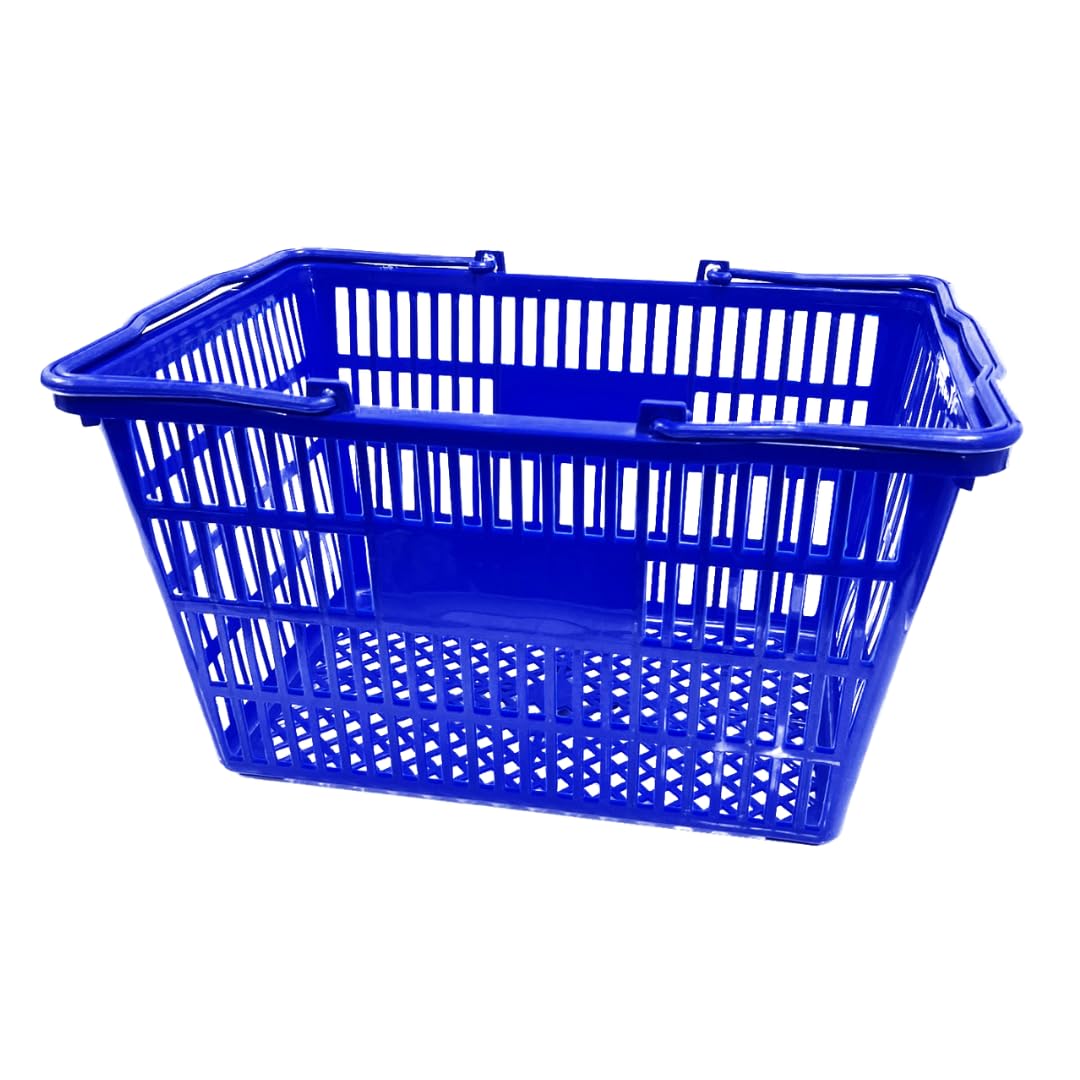 Cesti per la spesa impilabili in plastica, rosso e blu, manici facili da impugnare, per generi alimentari, vendita al dettaglio, negozi di liquori, uso domestico (confezione da 24, rosso e blu