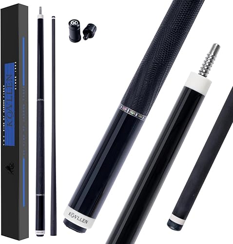 Miniatura 16 de KONLLEN Taco de billar de fibra de carbono con eje cónico profesional, desviación súper baja, taco de billar ébano con incrustaciones hechas a mano