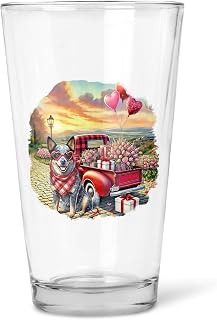 Be My Valentine's Australian Cattle Dog Truck Full of Love Flower Balloon Pint Beer Glass Mug Heeler Lover Gifts 16oz Beer Glasses Cup - 02029
