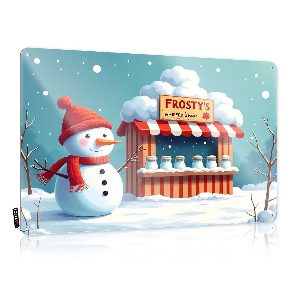 Funny Wall Art Hanging Wall Art - A Cheerful Snowman Stands Next To Frosty's Whipped Snow Stand On A Snowy Day. Cover Handmade Retro Style Decoration For Workshop(20X30CM)