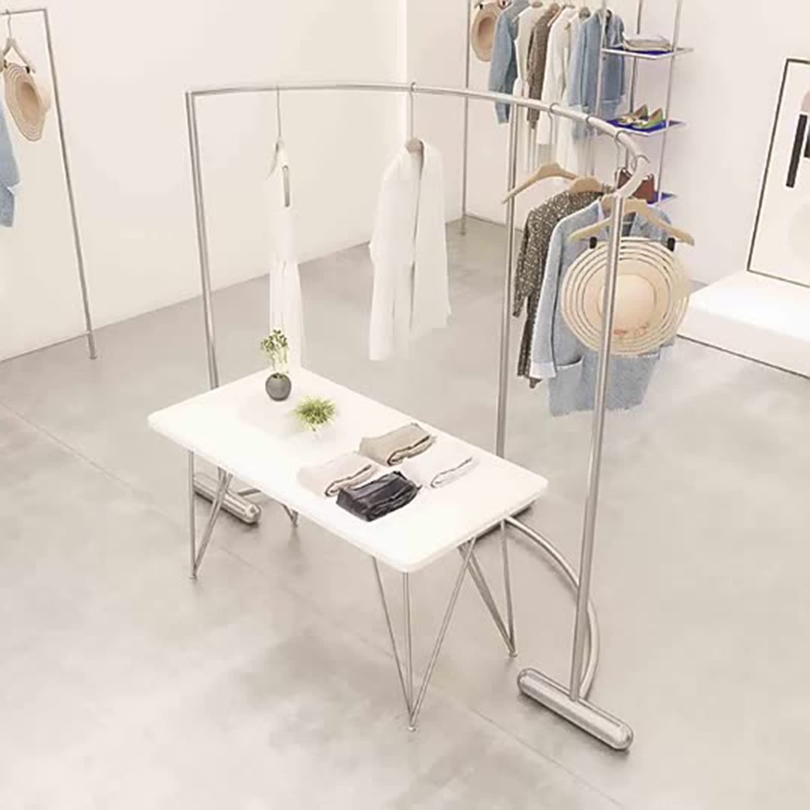 Komercyjny stojak na ubrania w kształcie C – stojący stojak podłogowy do butików, sklepów detalicznych i miejsc pracy – stylowe wiszące ubrania nizer