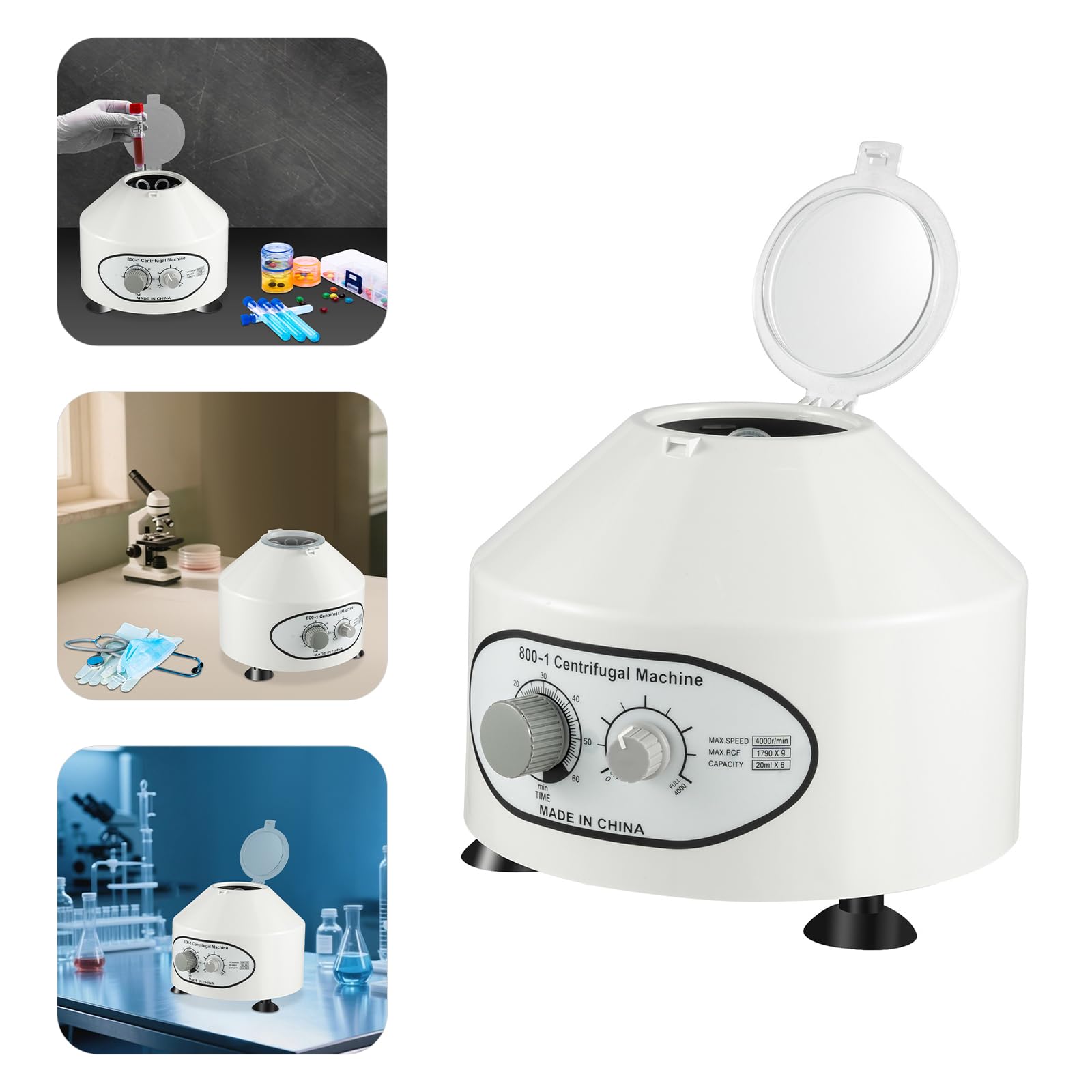 Centrifugeuse de laboratoire - Machine centrifugeuse de table - 6 tubes - 120 ml - 4000 tr/min - Vitesse réglable - Minuterie 0-60 min - 220 V - 25 W - Recherche - Laboratoire - École - Chimie