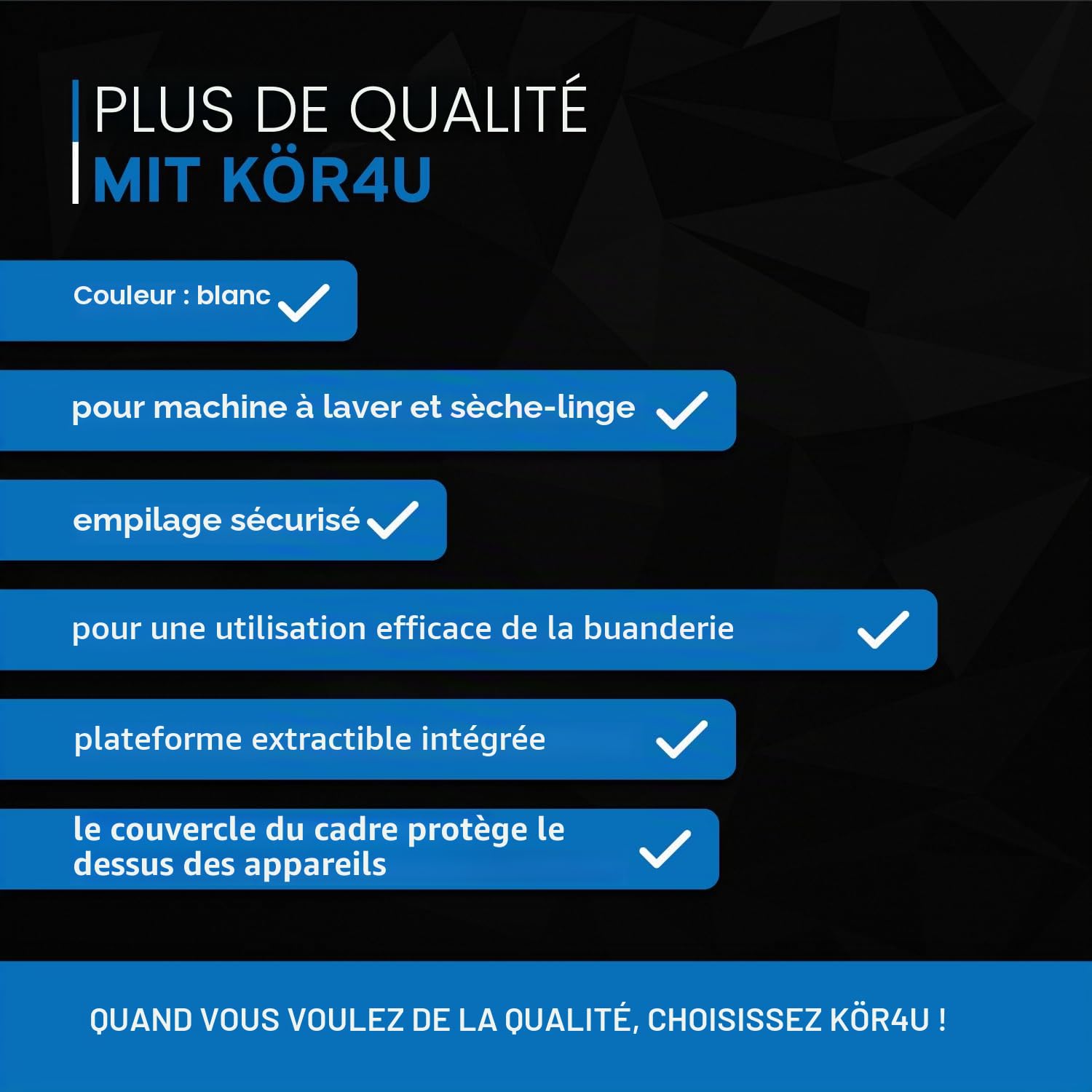 kör4u Cadre intermédiaire blanc, avec plaque amovible, pour machine à laver et sèche-linge, en acier, 60,5 x 54,5 cm, avec sangle d'ancrage blanche