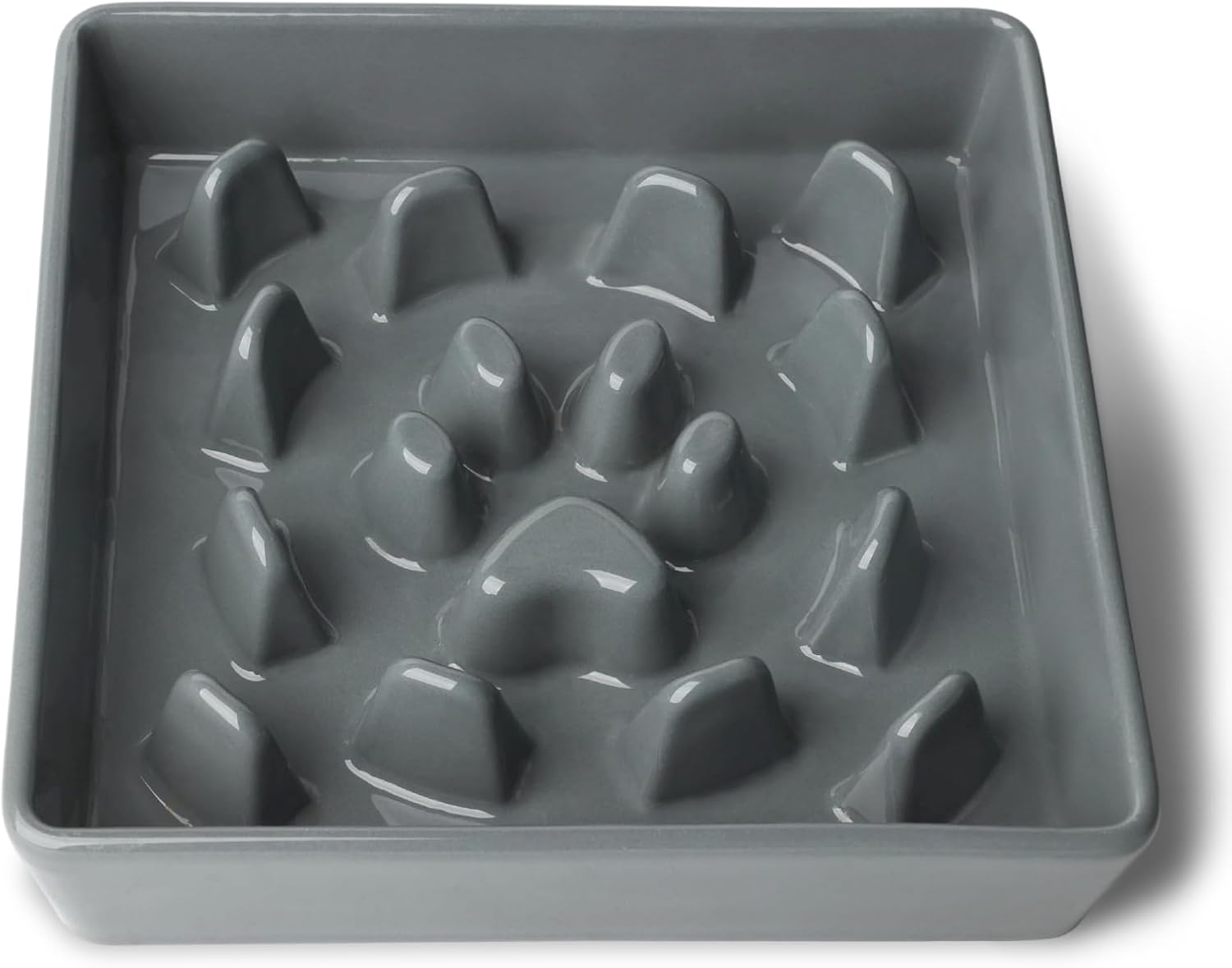Ceramic Slow Feeder Dog Bowl, 1.8 Cup Fun Pet Food Dish for Small & Medium Breeds to Slow Down Eating, Anti-Gulping, Stop Bloat, Preventing Choking (Grey)