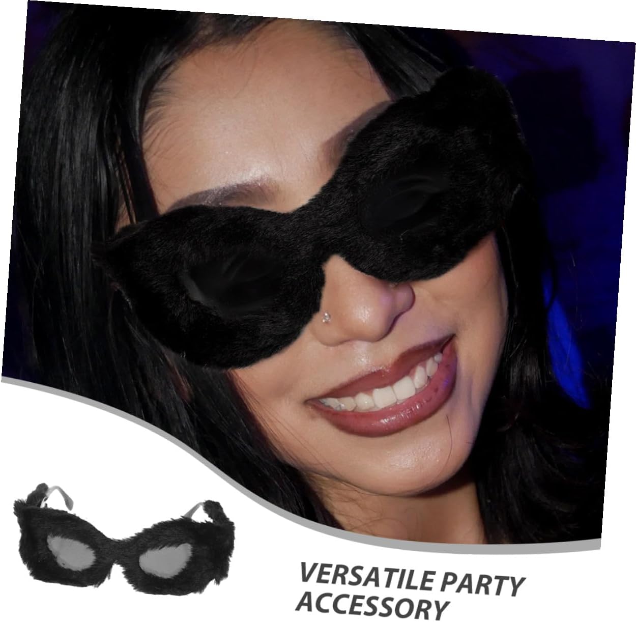 LIFKOME 2pcs Women’s Novelty Sunglasses Fuzzy Plush Cat Frame Soft Fabric Shades Birthday Party Masquerade Eyewear with Black Frame and Gray Lenses