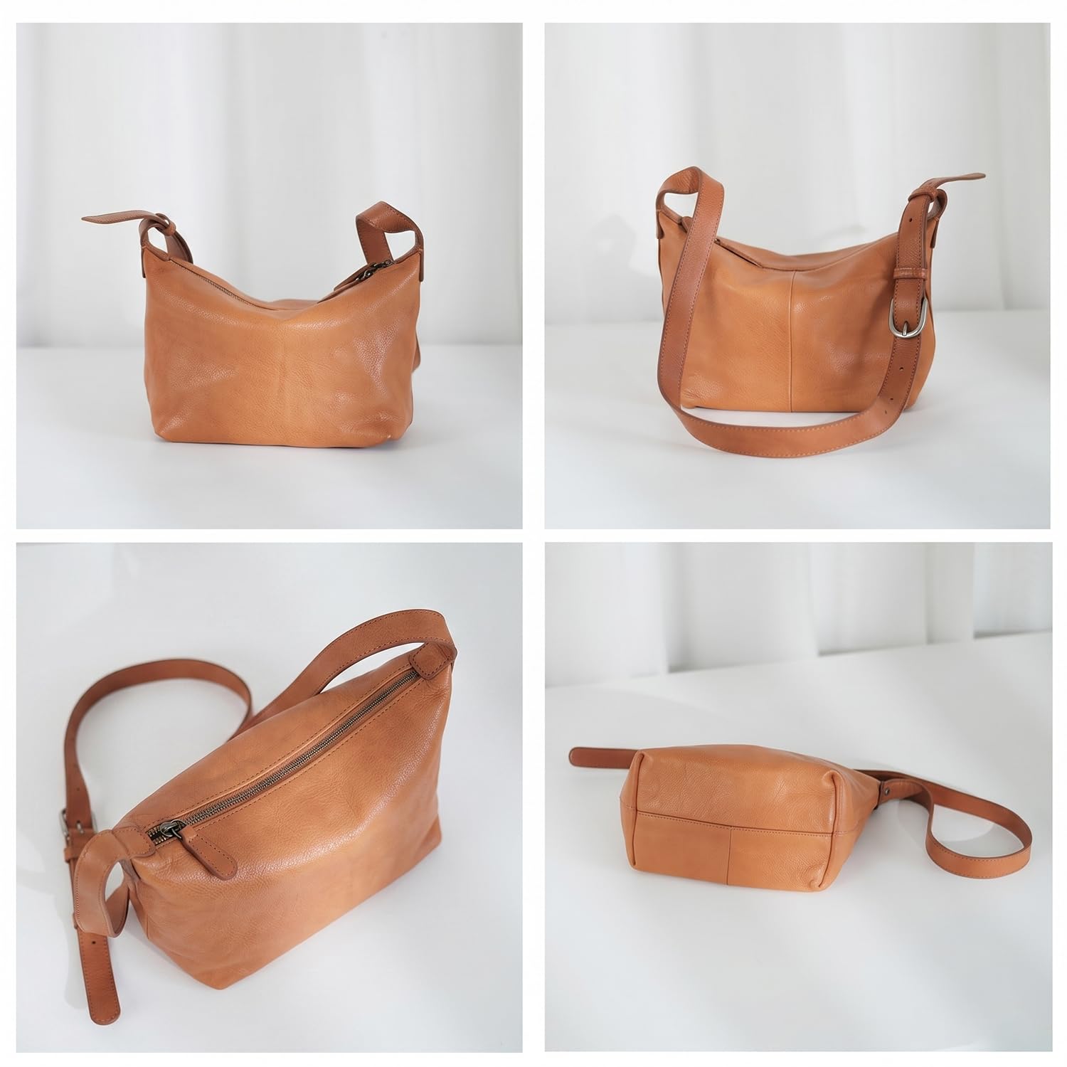 Bolso de Mano Mujer de Cuero Genuino Primavera-Verano, Mini Bolso de Croissant Tipo Domo, Elegante Bolso de Hombro Debajo del Brazo y Bandolera Marrón