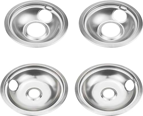 Miniatura 7 de Cubiertas para quemadores de estufa Mejiao, sartenes de goteo cromadas de repuesto para Frigidaire Kenmore 316048413 y 316048414, 4 piezas (4x6")