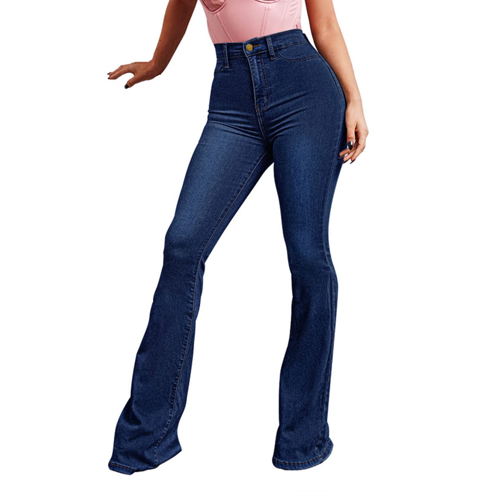 Bell Bottom Jeans for Women Skinny High Waisted Flared Denim Pants Classic 70s Skinny Flare Jean Trousers (Dark Blue,XX-Large)