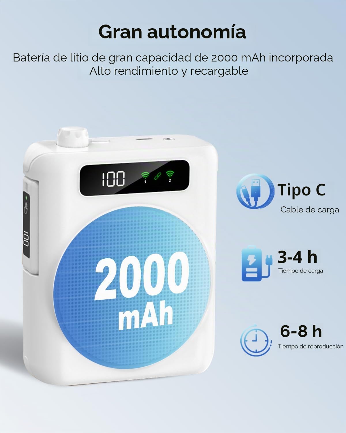 Amplificador de voz con micrófono inalámbrico de solapa, Mini Altavoz Portátil con 2 micrófonos inalámbricos, compartimento para micrófono recargable, para profesores, tour guías, entrenadores (White)