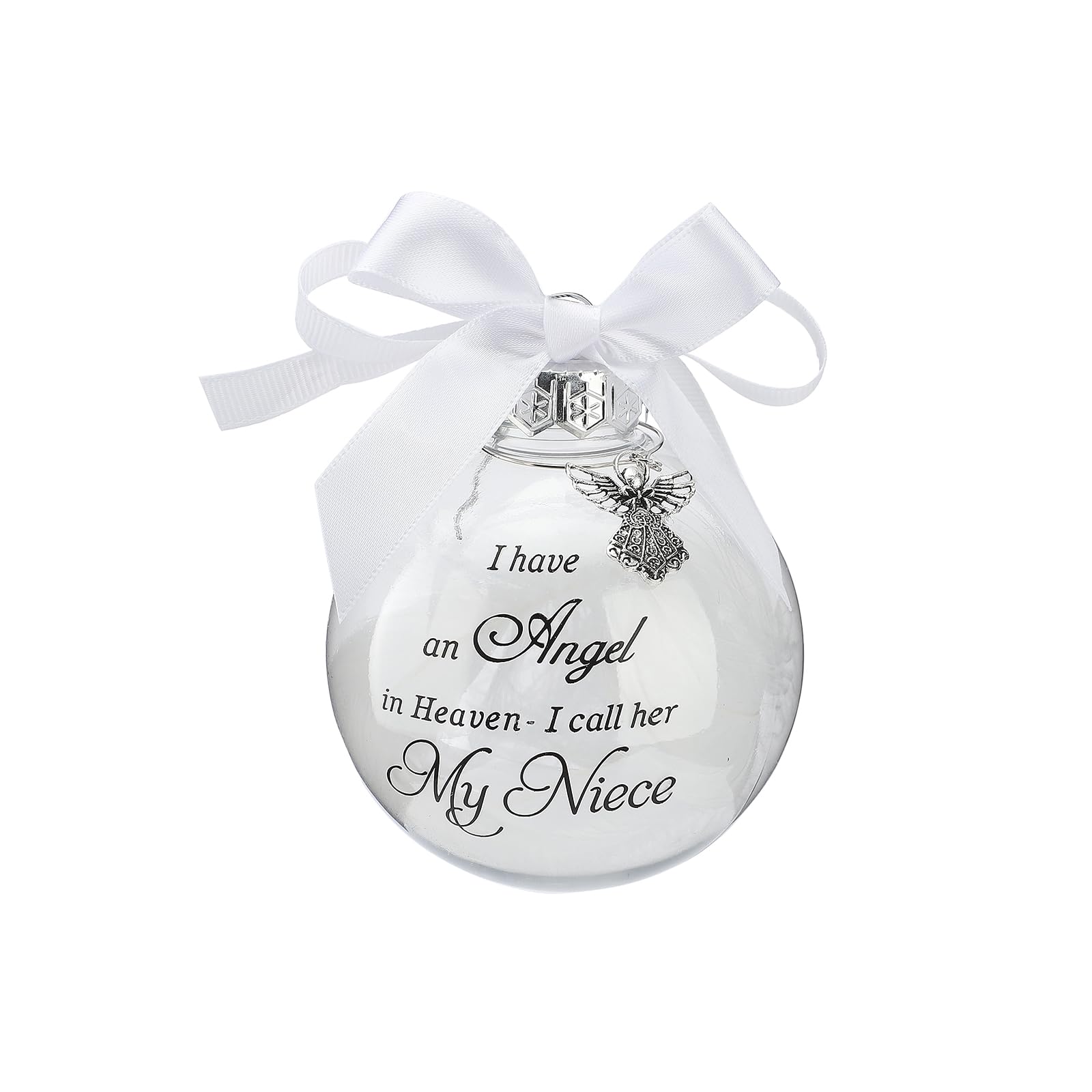 Timpfee Christmas Memorial Baubles Ornaments Feather Ball “I Have An Angel In Heaven” With Small Angel Christmas Bauble Ornament, Mum Dad Hanging Decoration