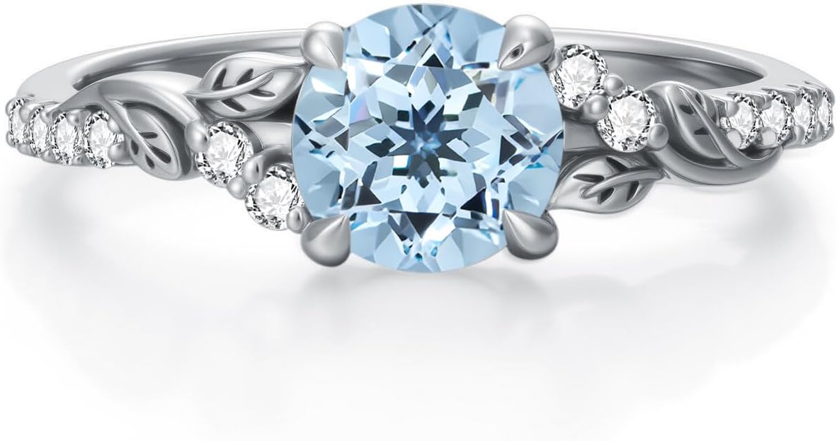 YDD Gemstone Rings 10K 14K 18K White/Yellow/Rose Gold Gemstone Engagement Ring for Women Art Deco Vine Leaf Anniversary Promise Ring