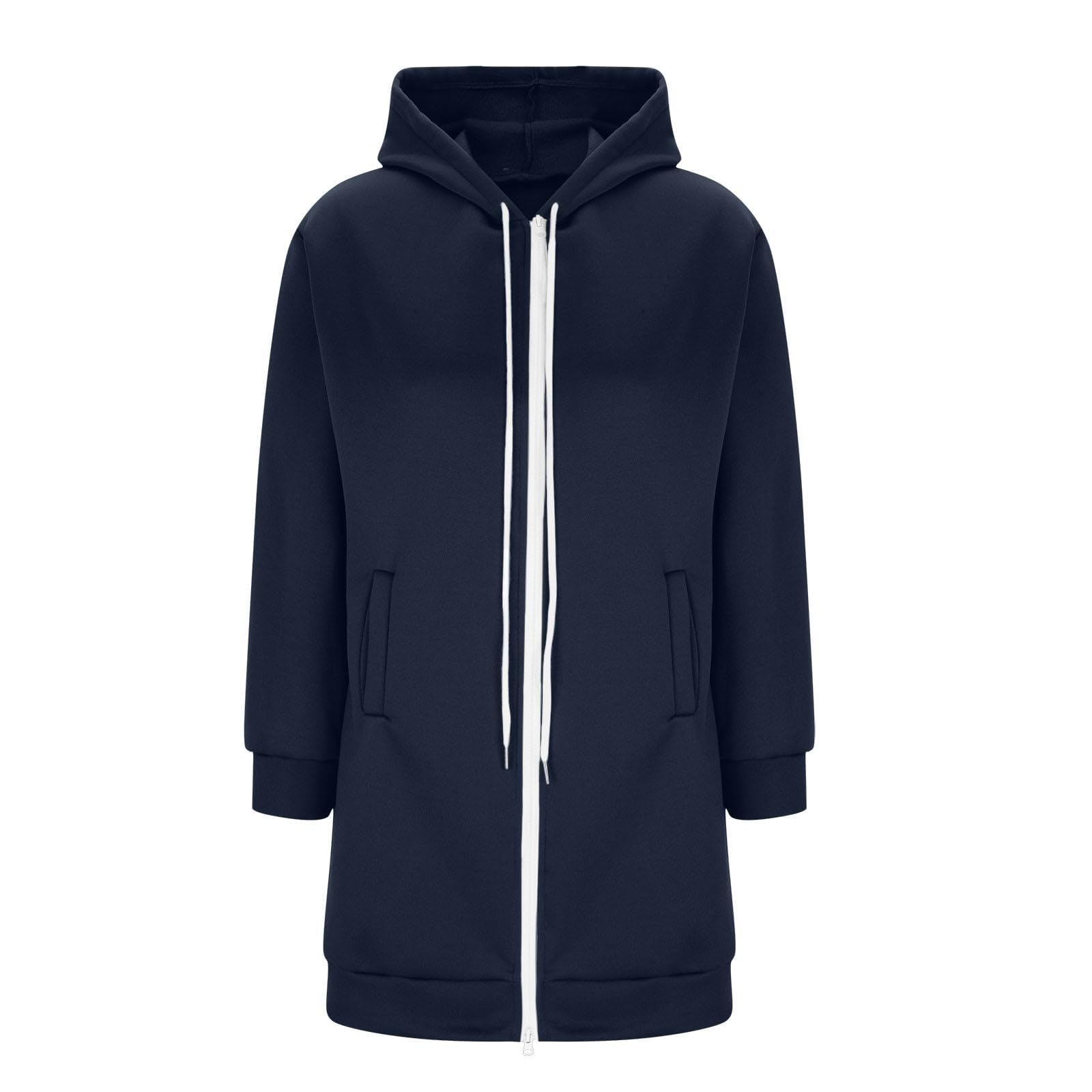 Generisch Felpa lunga con cappuccio da donna taglie forti, maglione casual con tasche con coulisse per l'uso quotidiano in autunno e inverno
