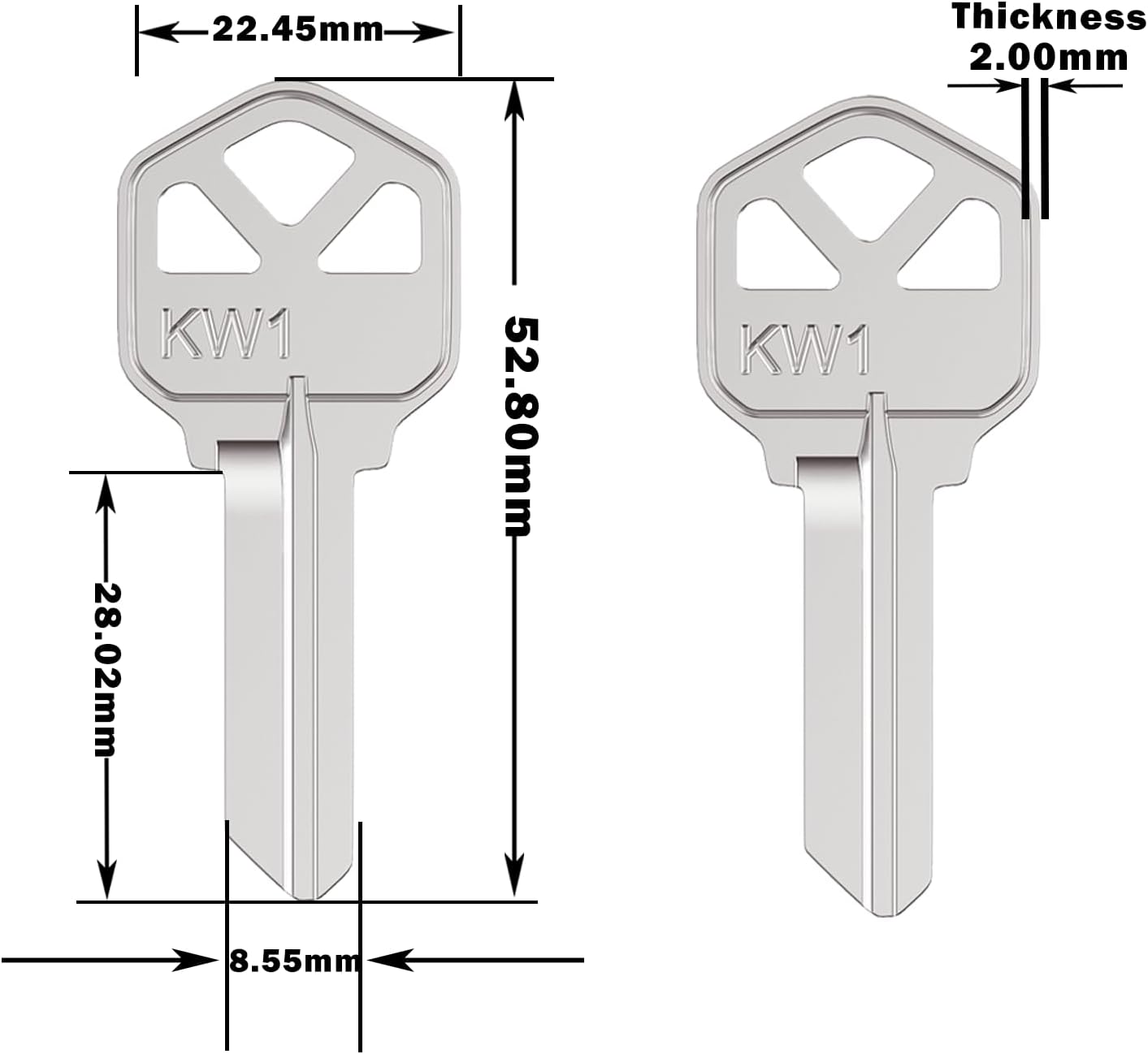 KW1 Blank Key Blanks, Pack of 100 Uncut Blank Keys in Premium Copper Structures Blank Keys