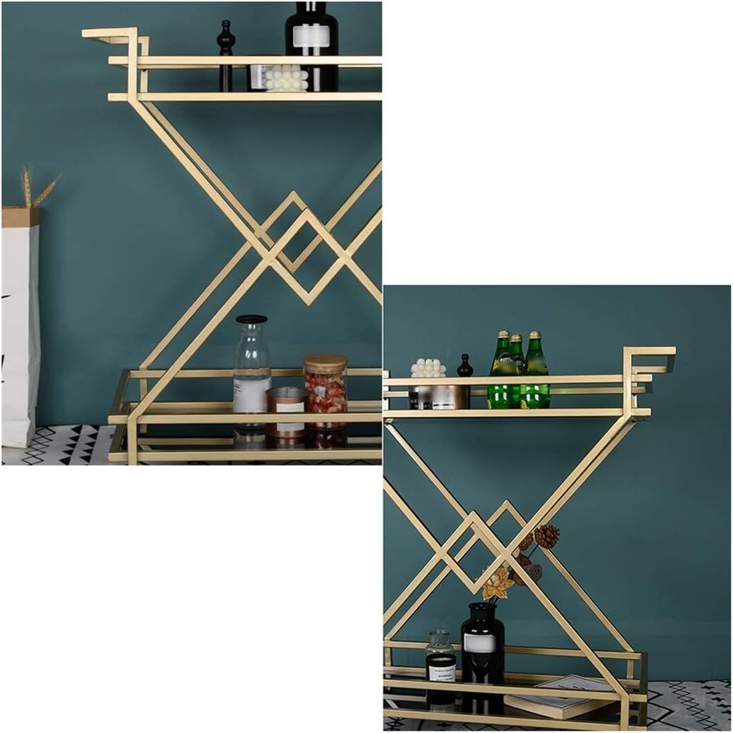 Rolling Utility Cart, Bar Serving Cart, Metal Wine Rack/Utility Storage/Home Restaurant Tea Bar Serving Cart