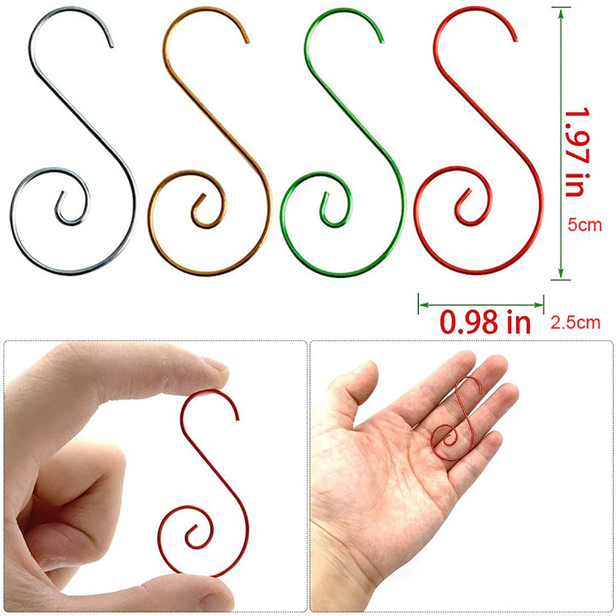 20pcs Christmas Ornament Hooks Christmas Tree Decorating Metal Wire Hangers for Hanging Decorations S Hook Pendant (Red)