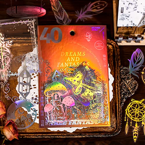 Mczlog Holographic Glitter Stickers Set -160 Pcs With 4 Themes - Transparent Resin Stickers, Butterfly, Mushroom, Flower Sticker Pack, Vintage Scrapbook Stickers For Journaling Planner Laptop Water Bottles #TOP1